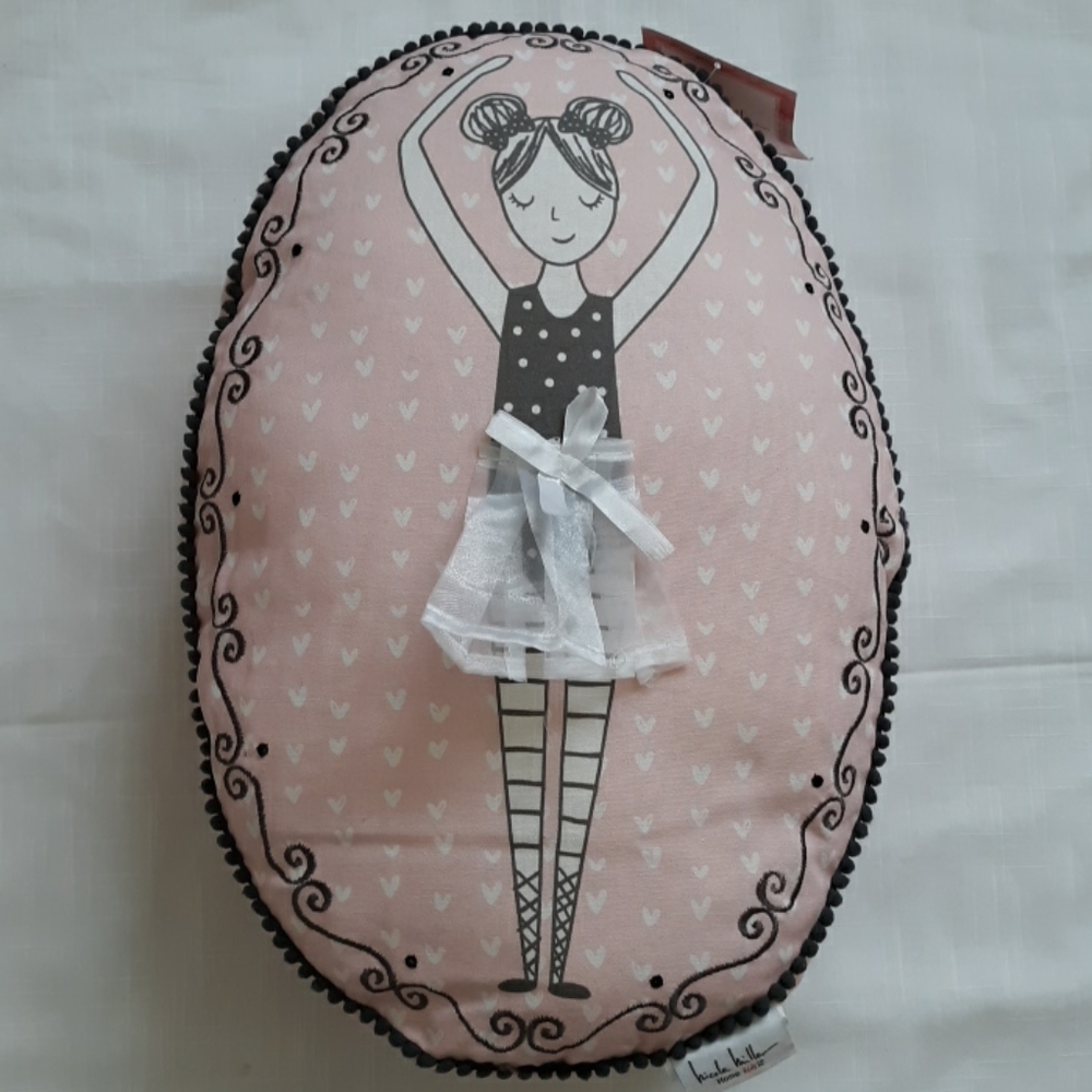 🌸NWT NICOLE MILLER large ballerina pillow 18” girls accent pillow ballet